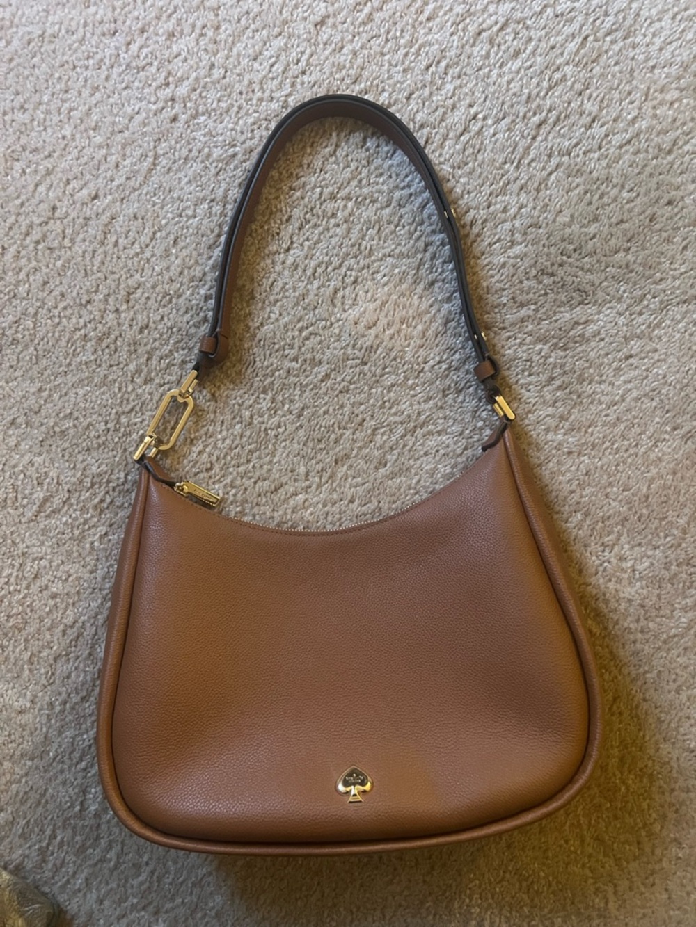 kate spade Pebbled Leather Shoulder Bag in Cognac Brown with Gold Hardware